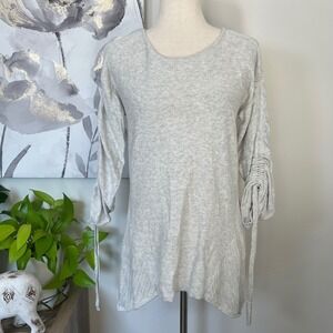 Moth Anthropologie Gray Asymmetrical Knit Tunic Sweater Ruched Sleeves Boho